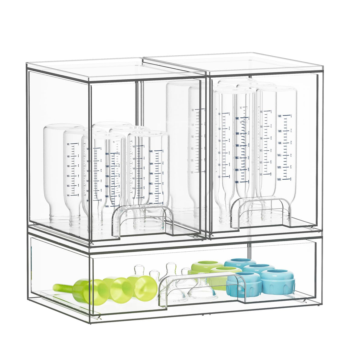 SpaceAid front view showing clear drawers and tidy bottle storage benefit organization