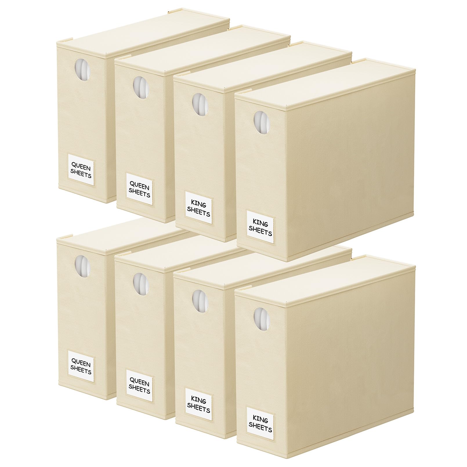 SpaceAid front view of eight beige organizers showing tidy storage benefit