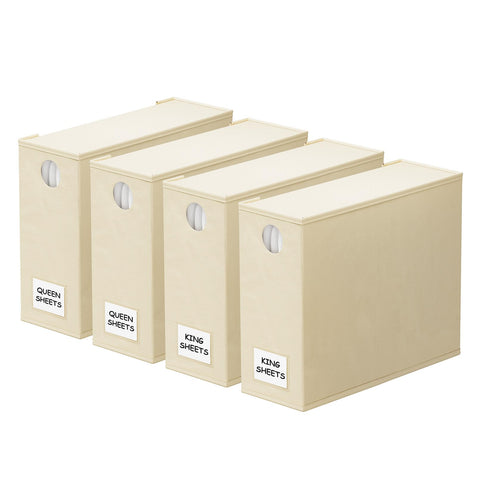 SpaceAid front view of four beige organizers showing neat stacking and space saving