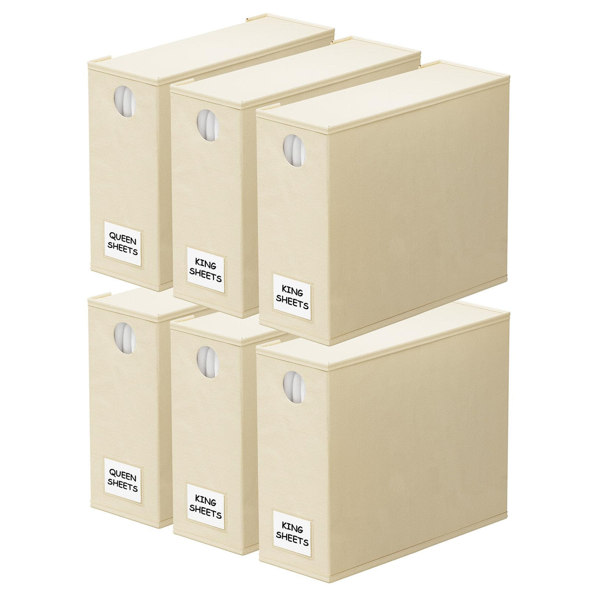 SpaceAid front view of six beige organizers showing organized closet benefit