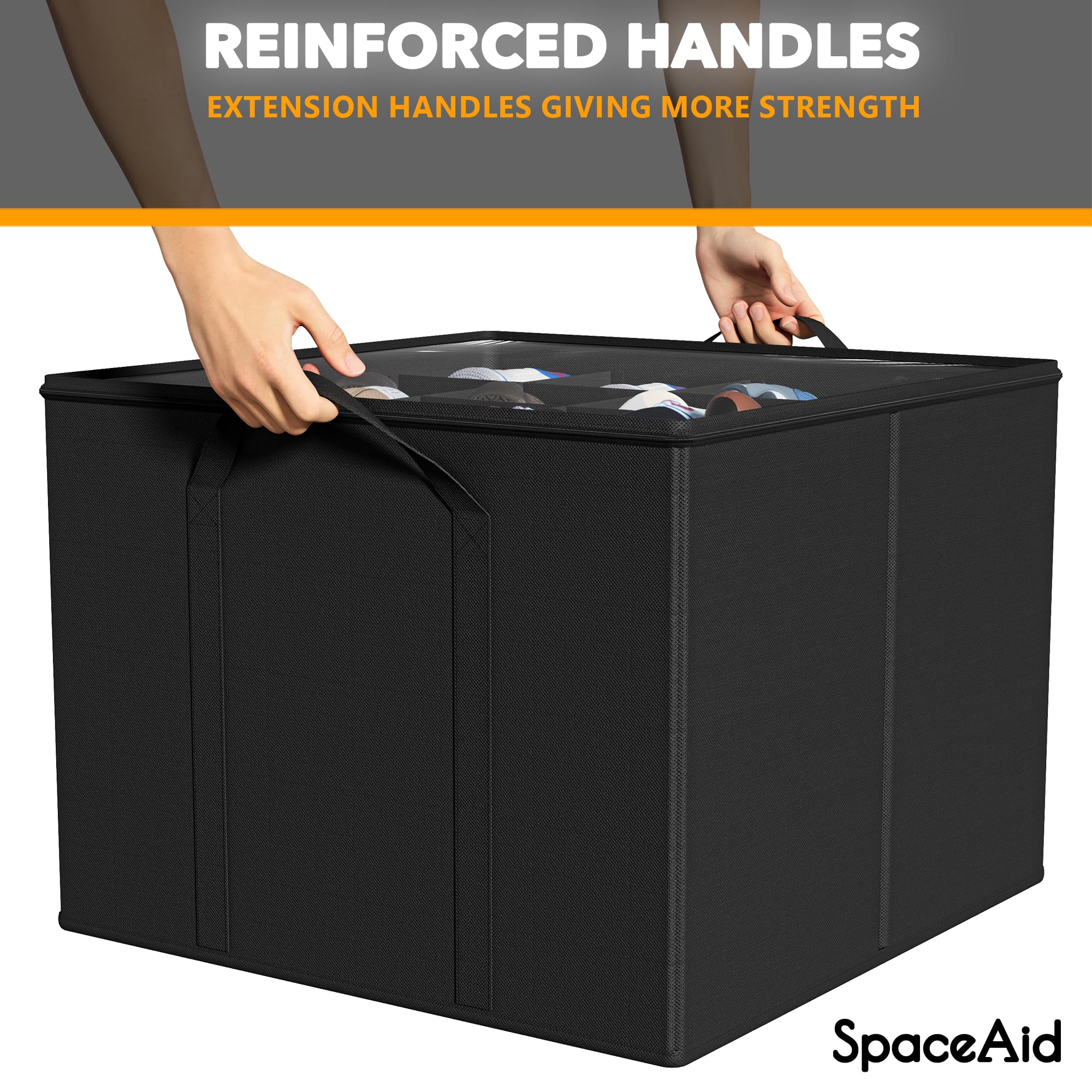 SpaceAid organizers on closet shelf maximizing vertical space