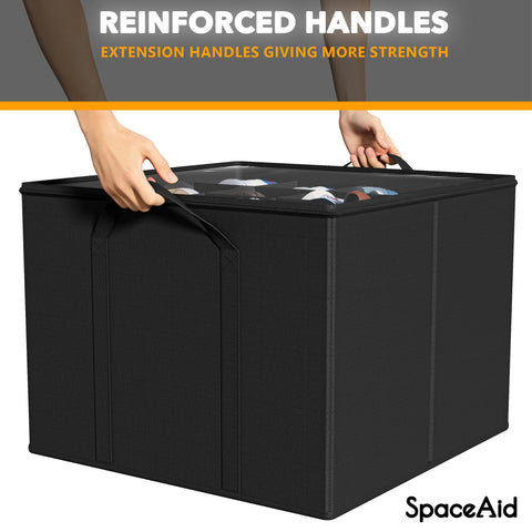 SpaceAid organizers on closet shelf maximizing vertical space