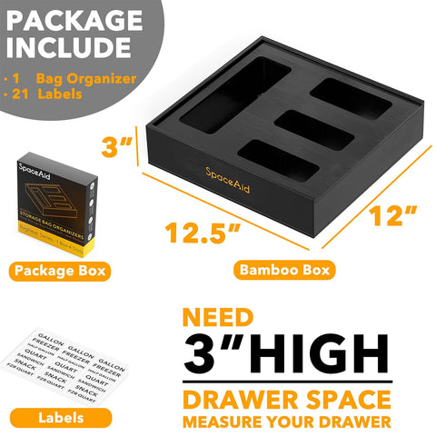 SpaceAid installed inside kitchen drawer showing organized bags and space-saving benefit
