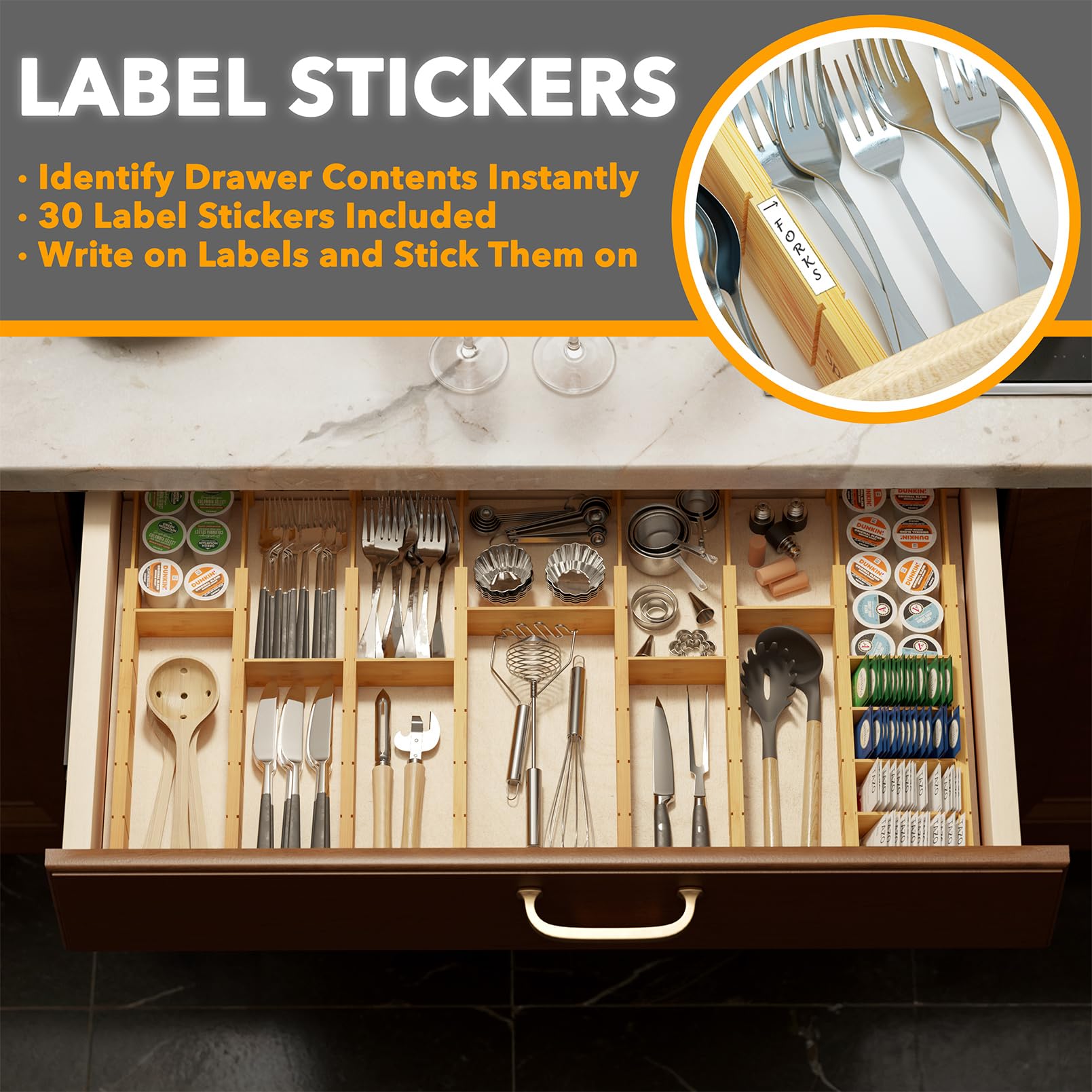 SpaceAid all 24 inserts and 30 labels displayed for customization and quick ID
