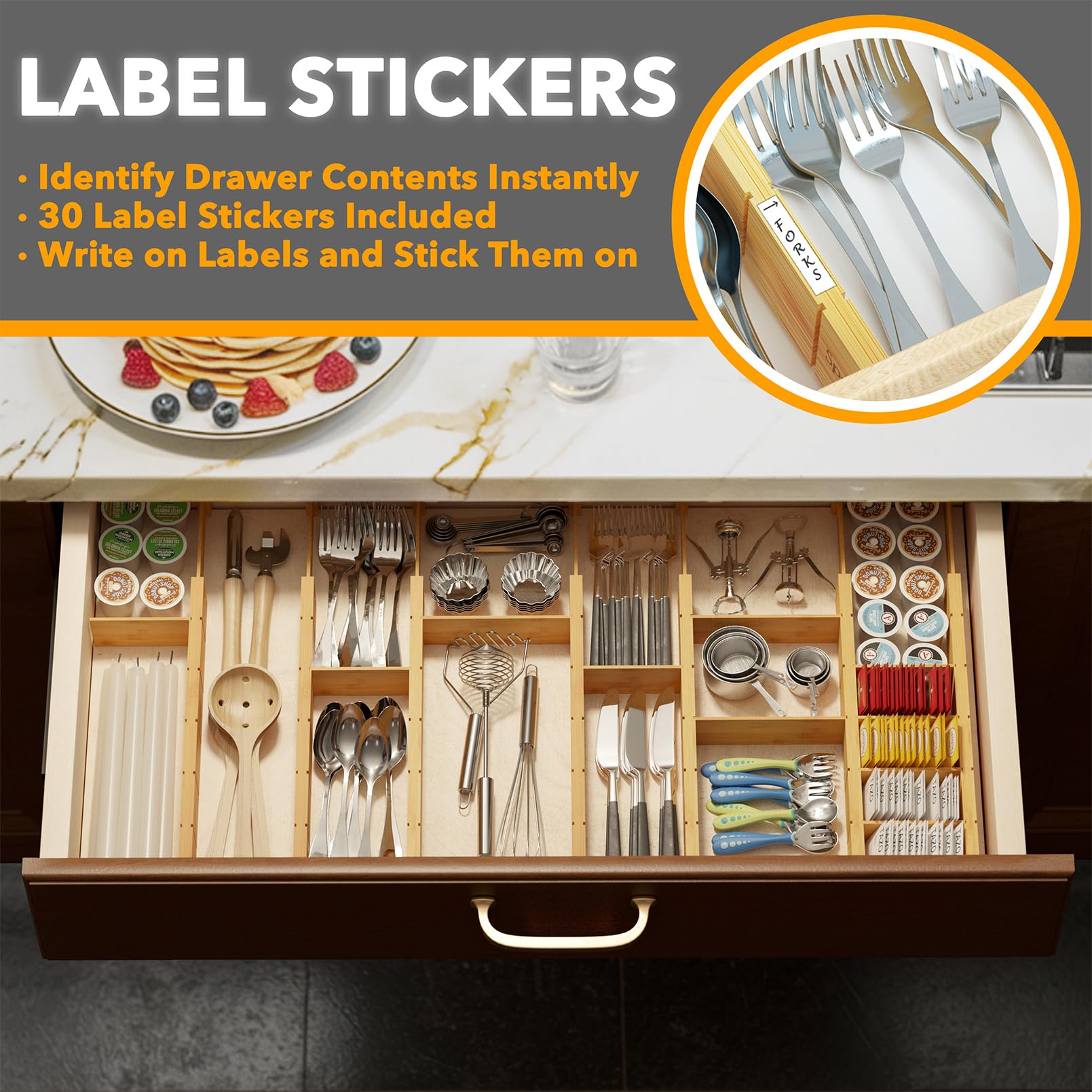 SpaceAid installed in kitchen drawer with utensils demonstrating tidy access