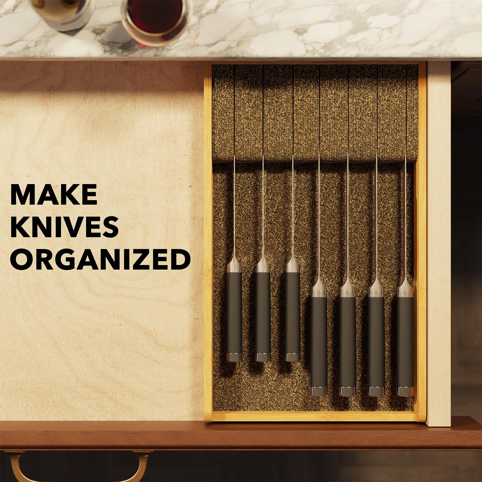SpaceAid organizer holding mixed knives for easy access benefit