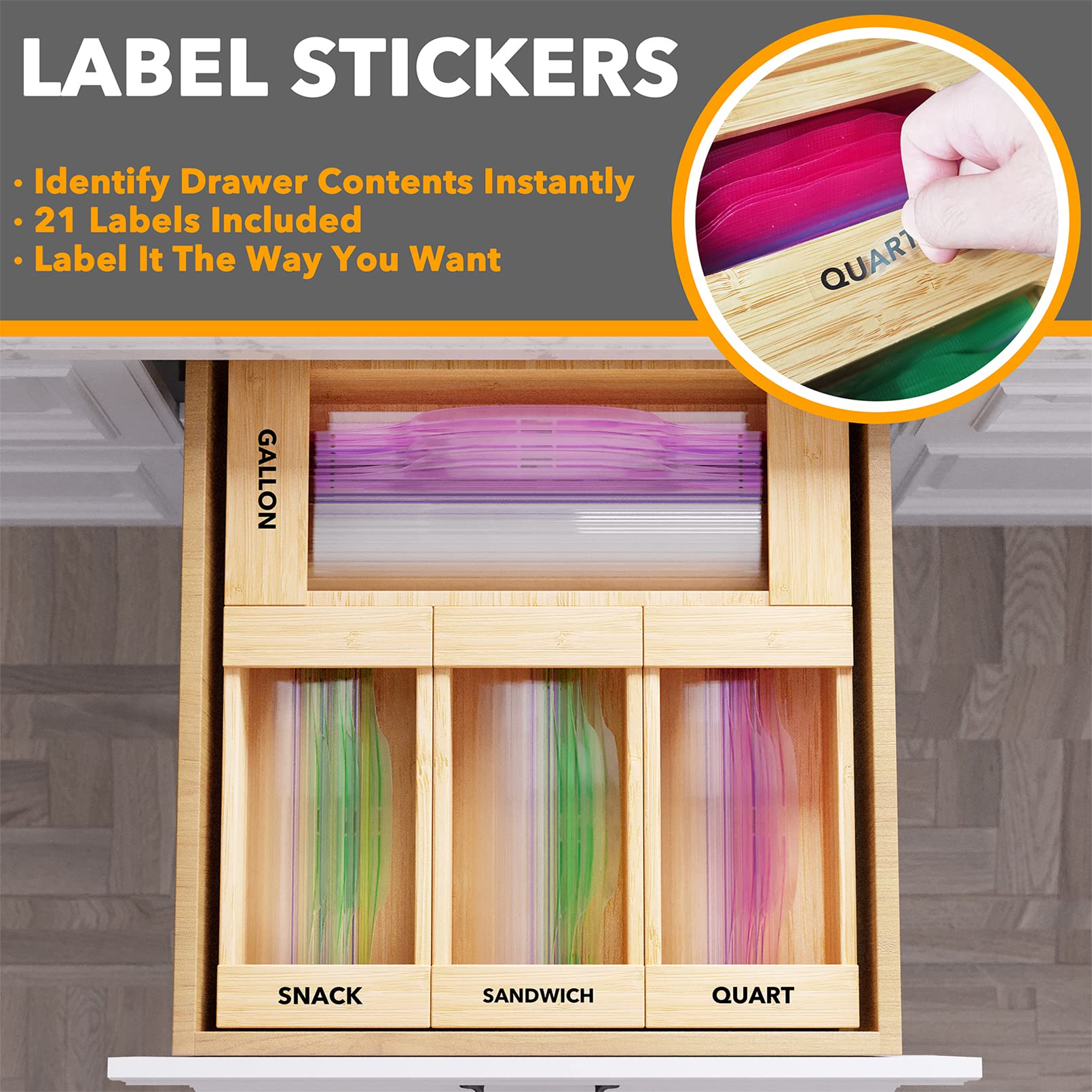 SpaceAid label stickers on box lid for instant identification and order