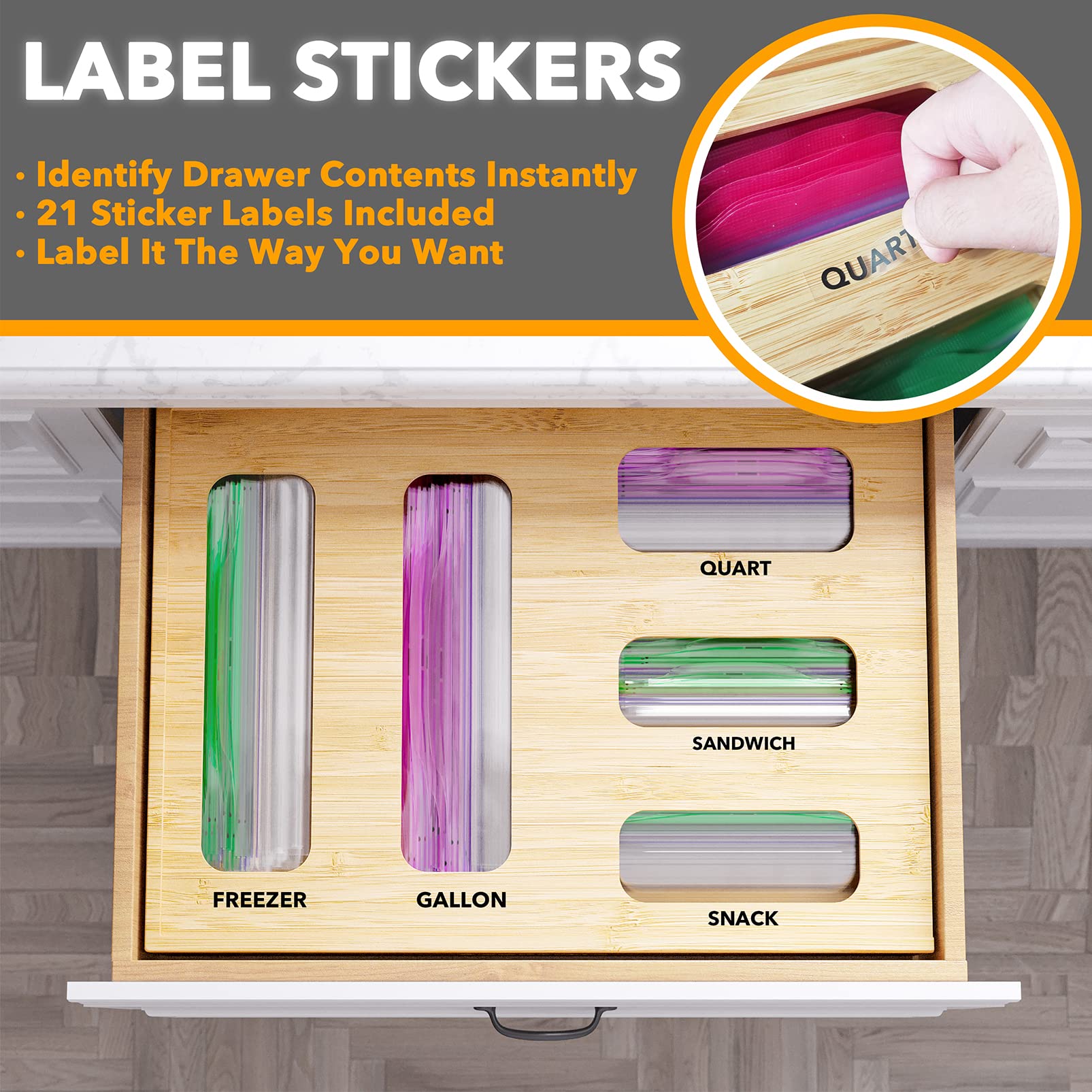 SpaceAid with included label stickers displayed for easy identification and customization