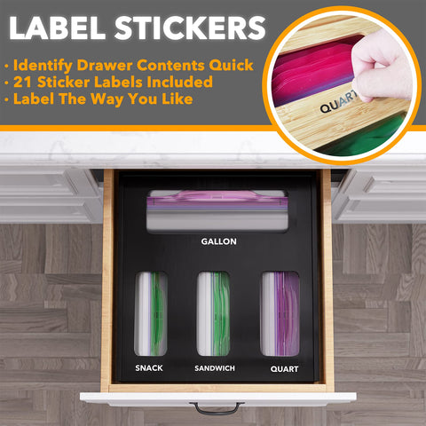 SpaceAid peel-and-stick labels and varied bag sizes displayed for quick identification