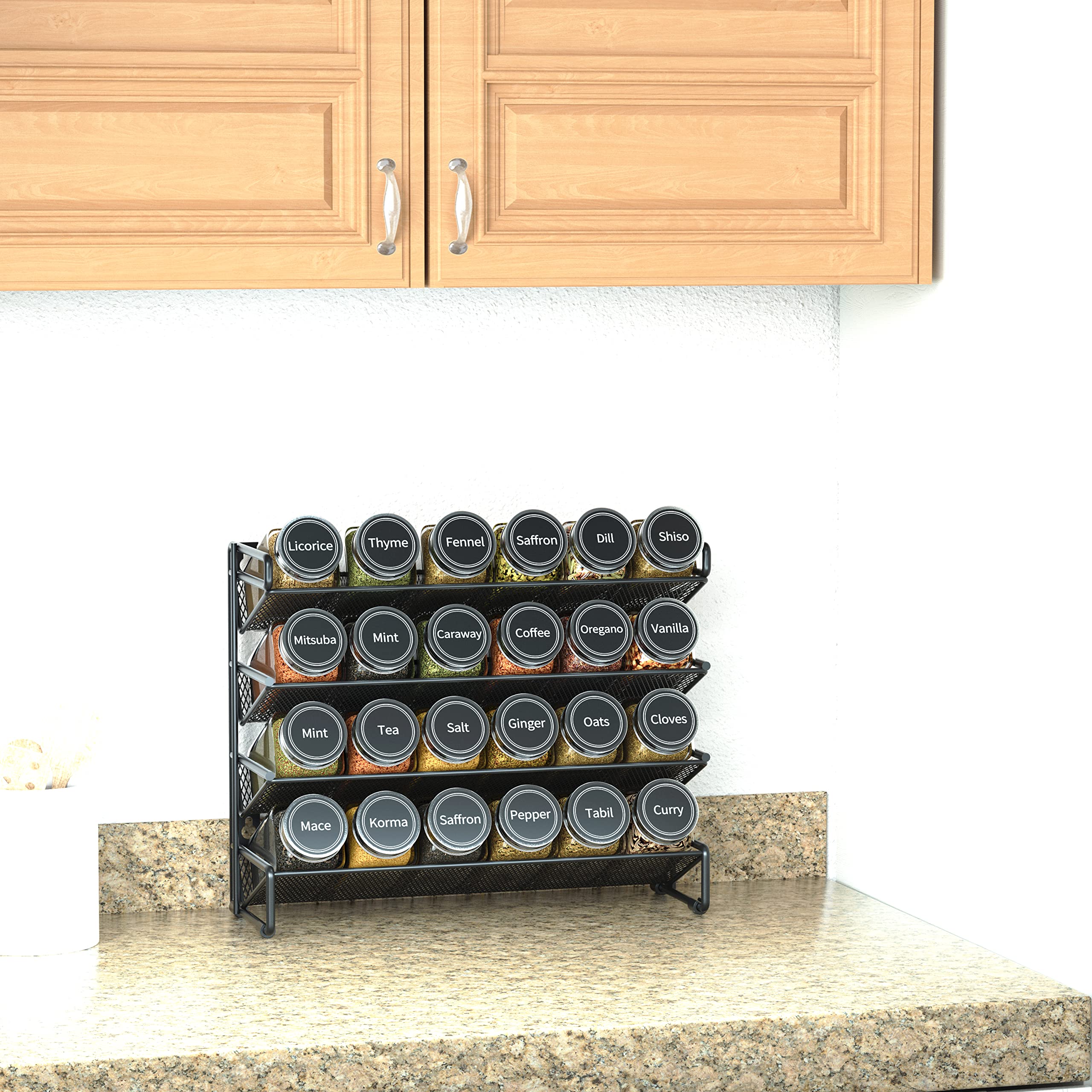 SpaceAid spread of waterproof labels and chalk marker for clear, reusable spice identification