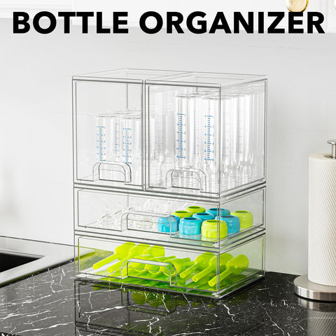 SpaceAid medium bin holding baby bottles to show height capacity and organized storage