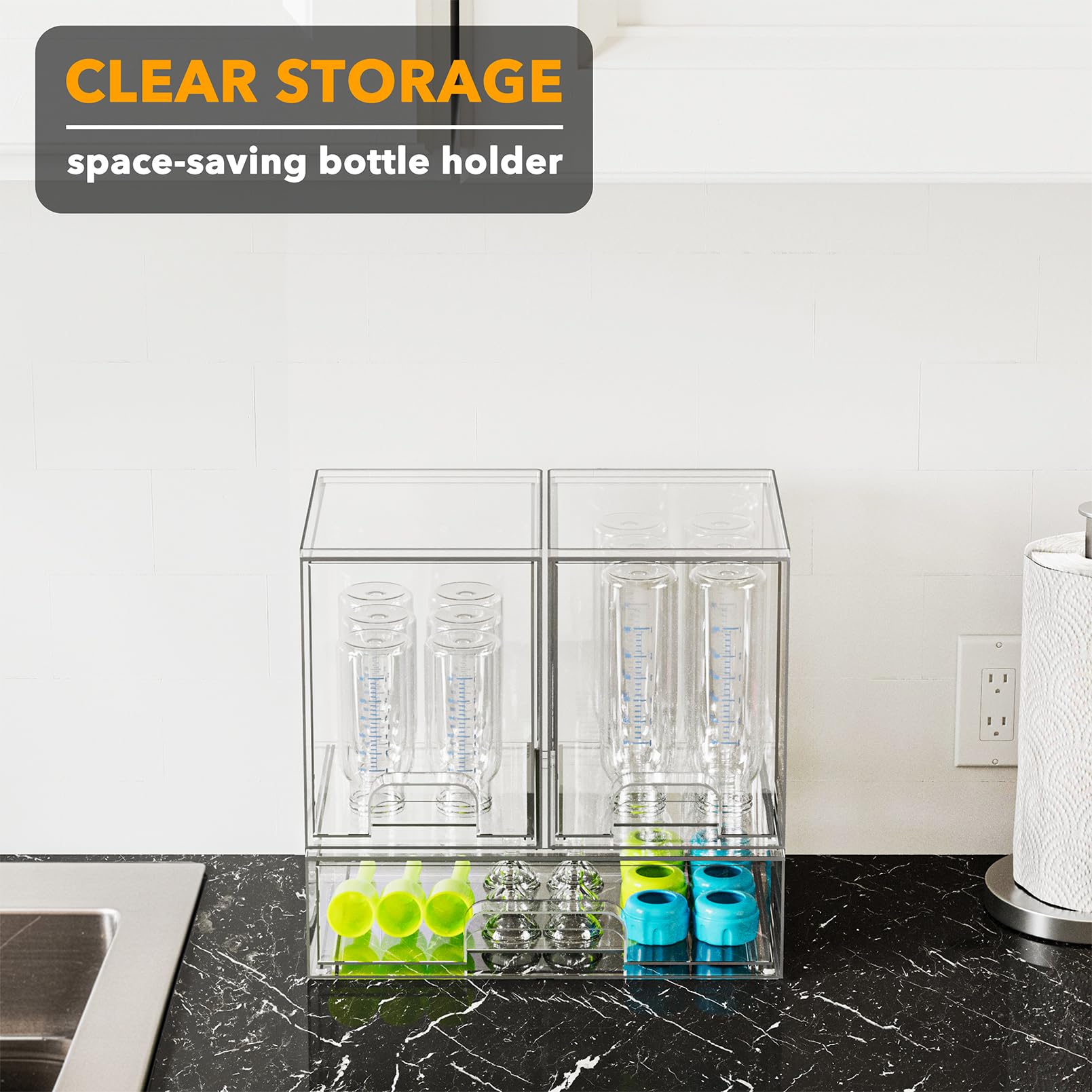 SpaceAid on a countertop near vanity items illustrating tidy, modern storage benefit