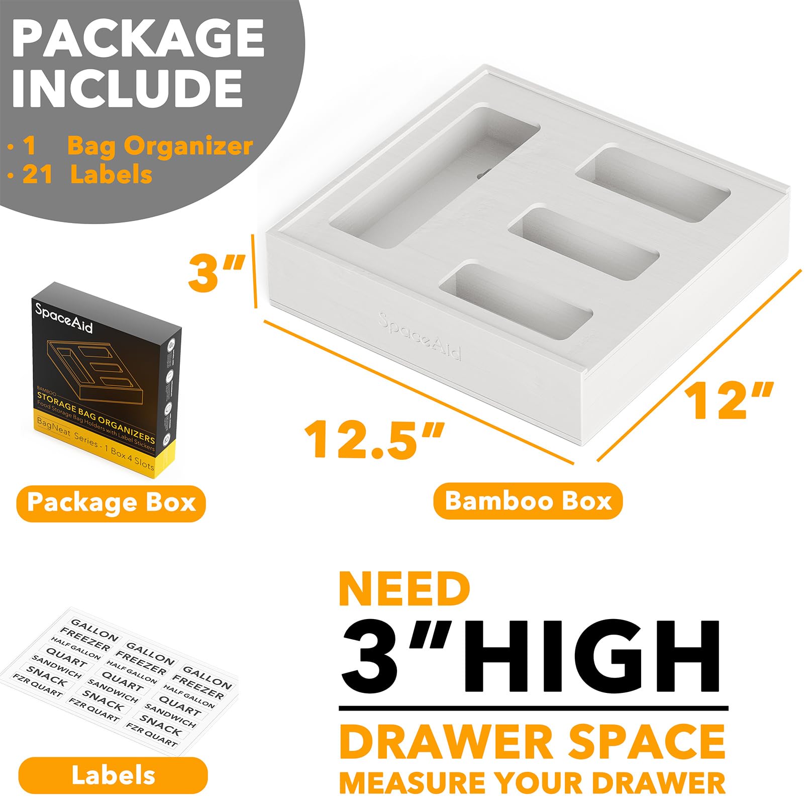 SpaceAid organizer fitted inside kitchen drawer showing quick bag retrieval and space saving