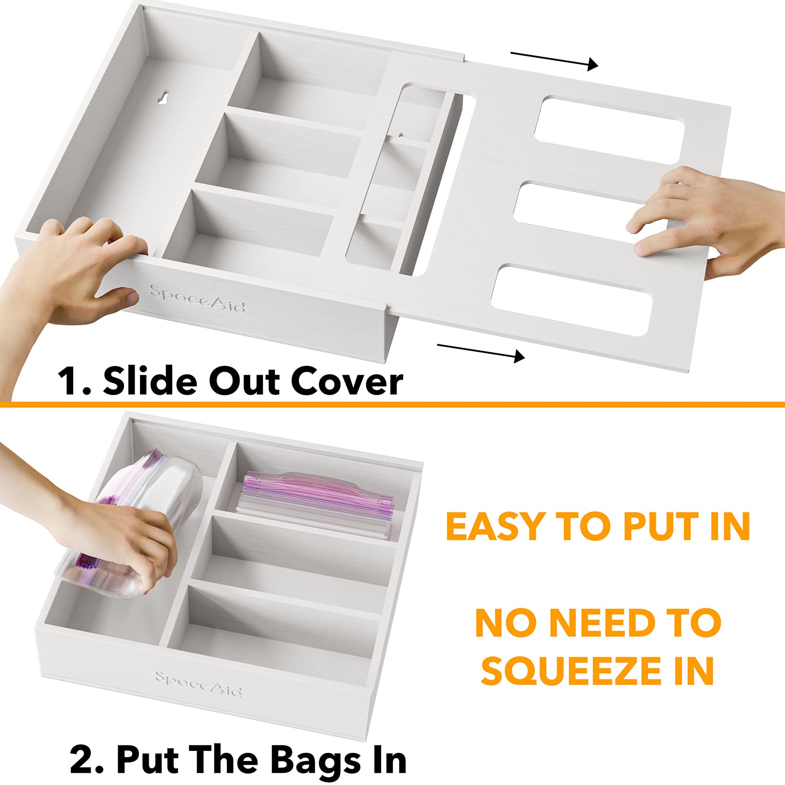 SpaceAid organizer next to ruler demonstrating 12.5 by 12 by 3 inch compact size for compatibility