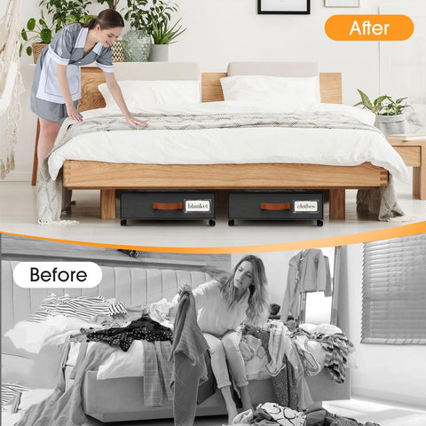 SpaceHacks installed under bed illustrating space-saving organization in bedroom