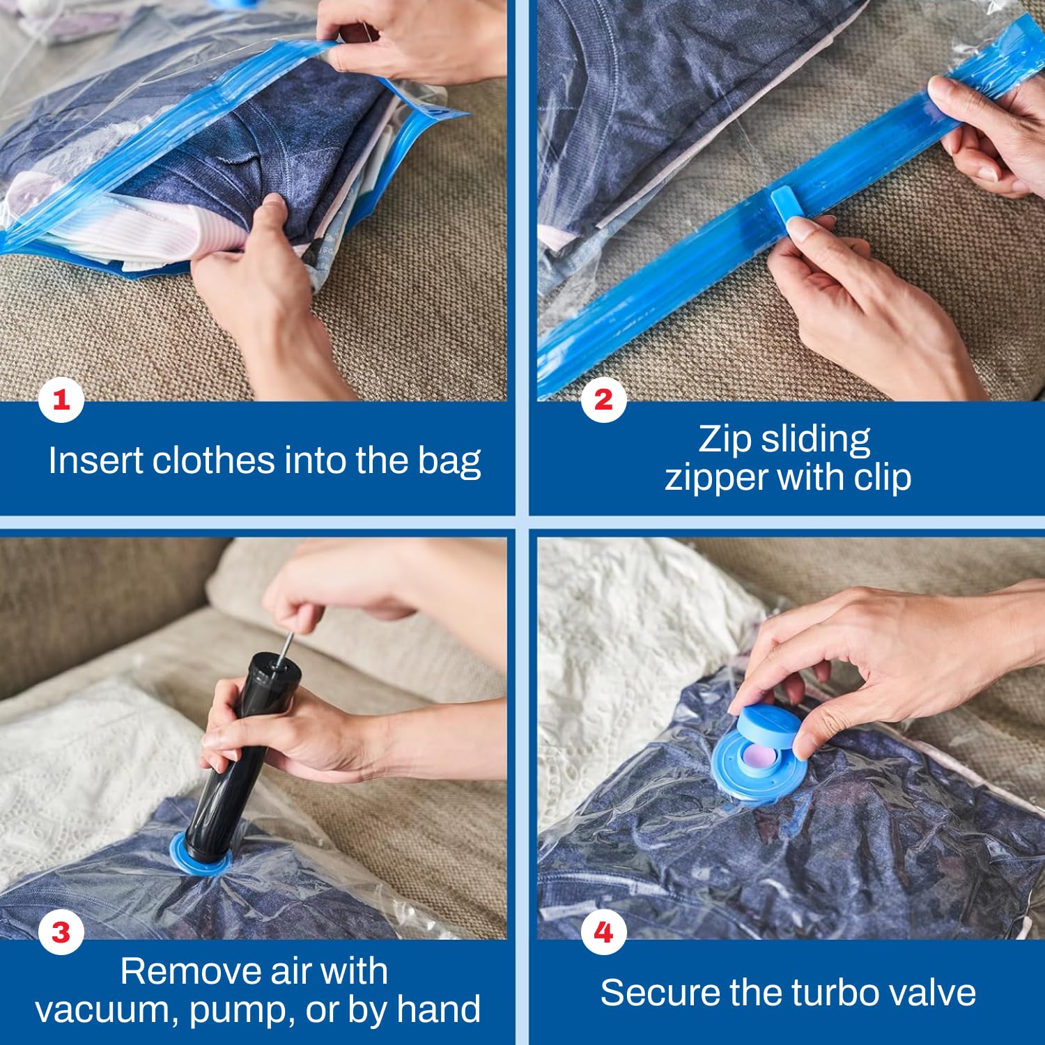 Spacesaver close-up of double-zip and triple-seal valve delivering airtight protection