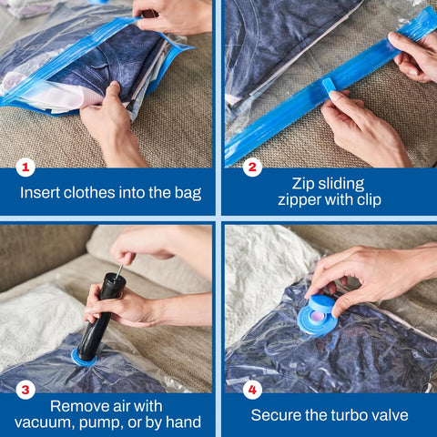 Spacesaver close-up of double-zip and triple-seal valve delivering airtight protection
