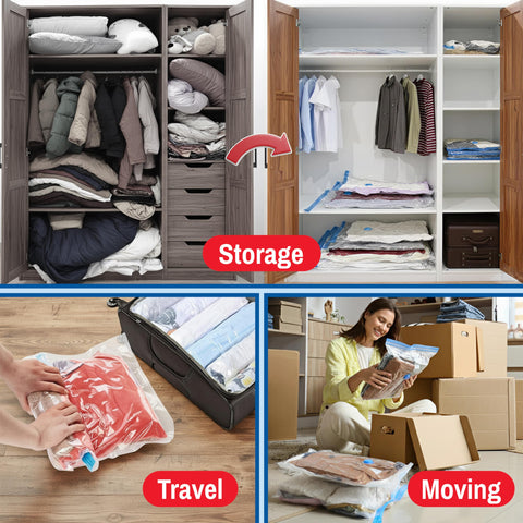 Spacesaver organized bedroom with bags under bed for efficient seasonal storage