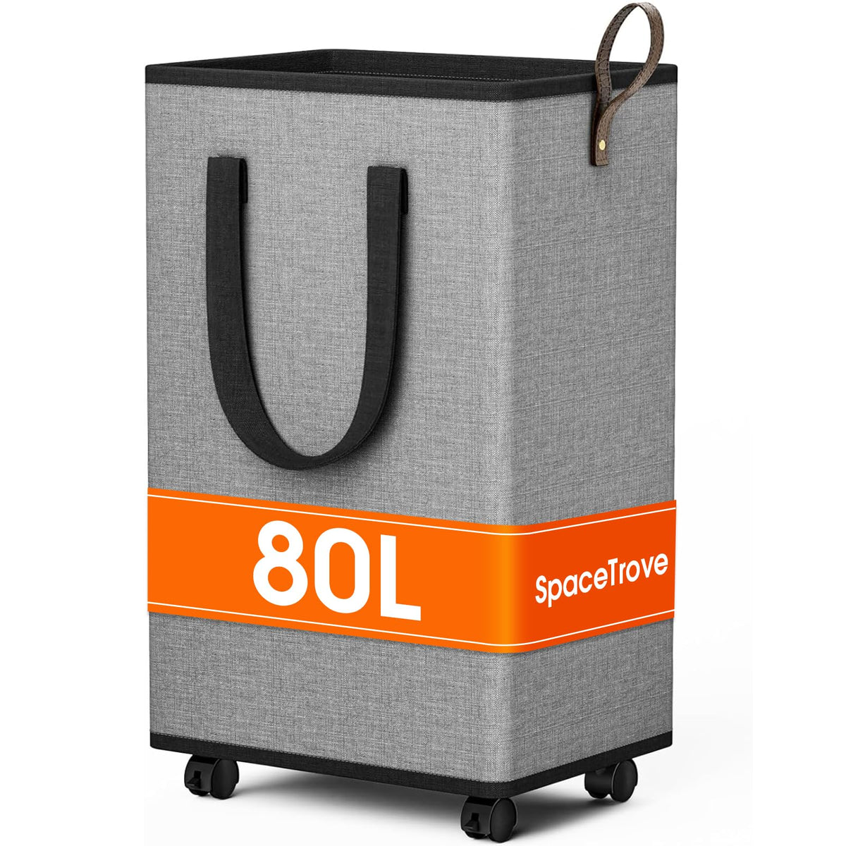 SpaceTrove front view of 80L hamper showing capacity and upright stability