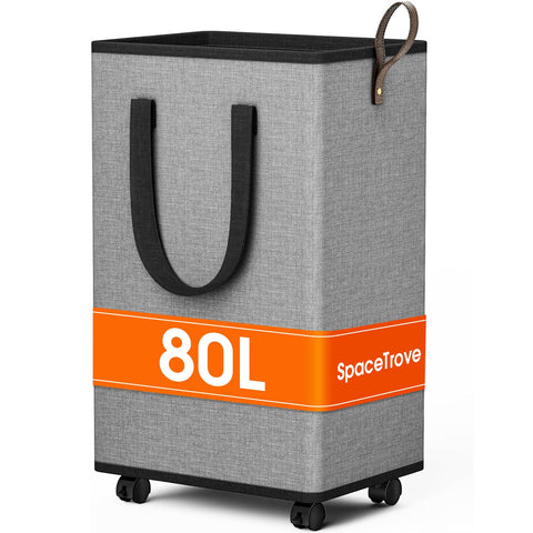 SpaceTrove front view of 80L hamper showing capacity and upright stability