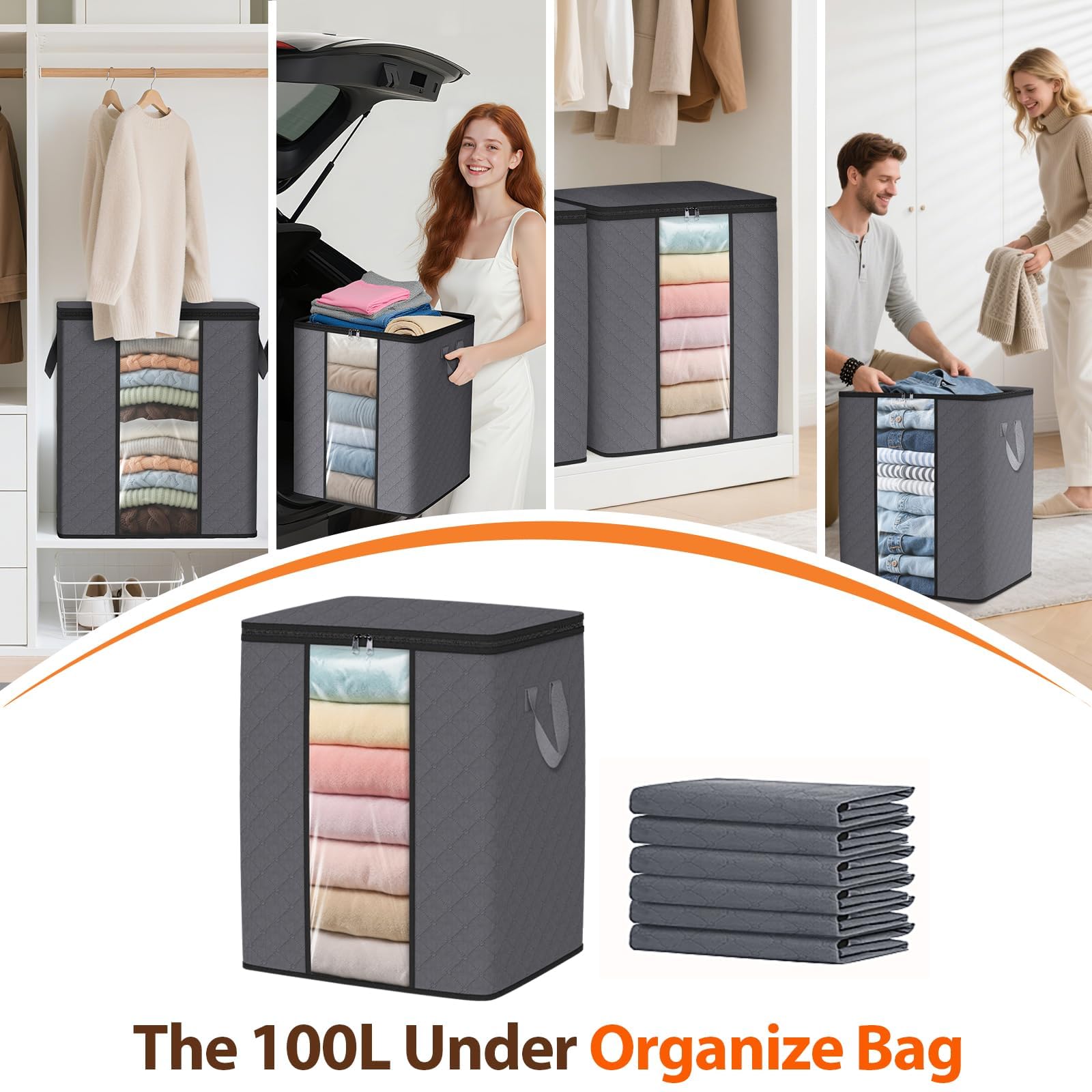 SpaceWhisper bag folded flat to show compact storage when not in use and convenience benefit