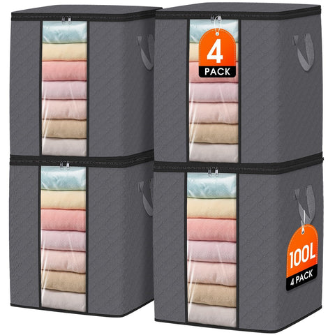 SpaceWhisper front view showing four grey storage bags for organized storage