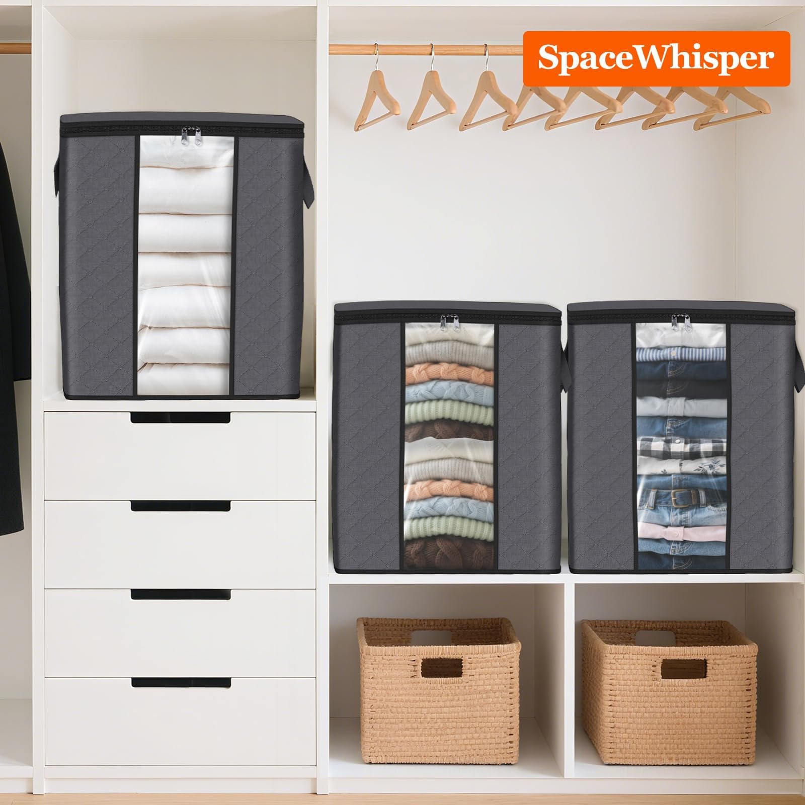 SpaceWhisper in a bedroom setting illustrating neat storage and easy access benefit