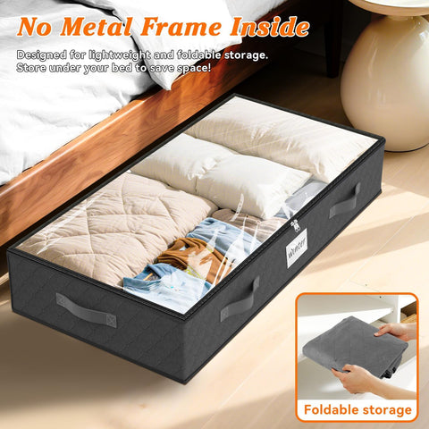 SpaceWhisper under-bed placement showing low profile saves bedroom floor space