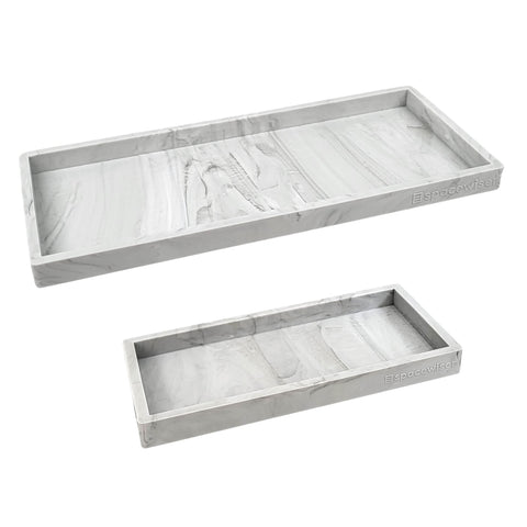 Spacewiser marble tray front view showing two sizes and tidy layout