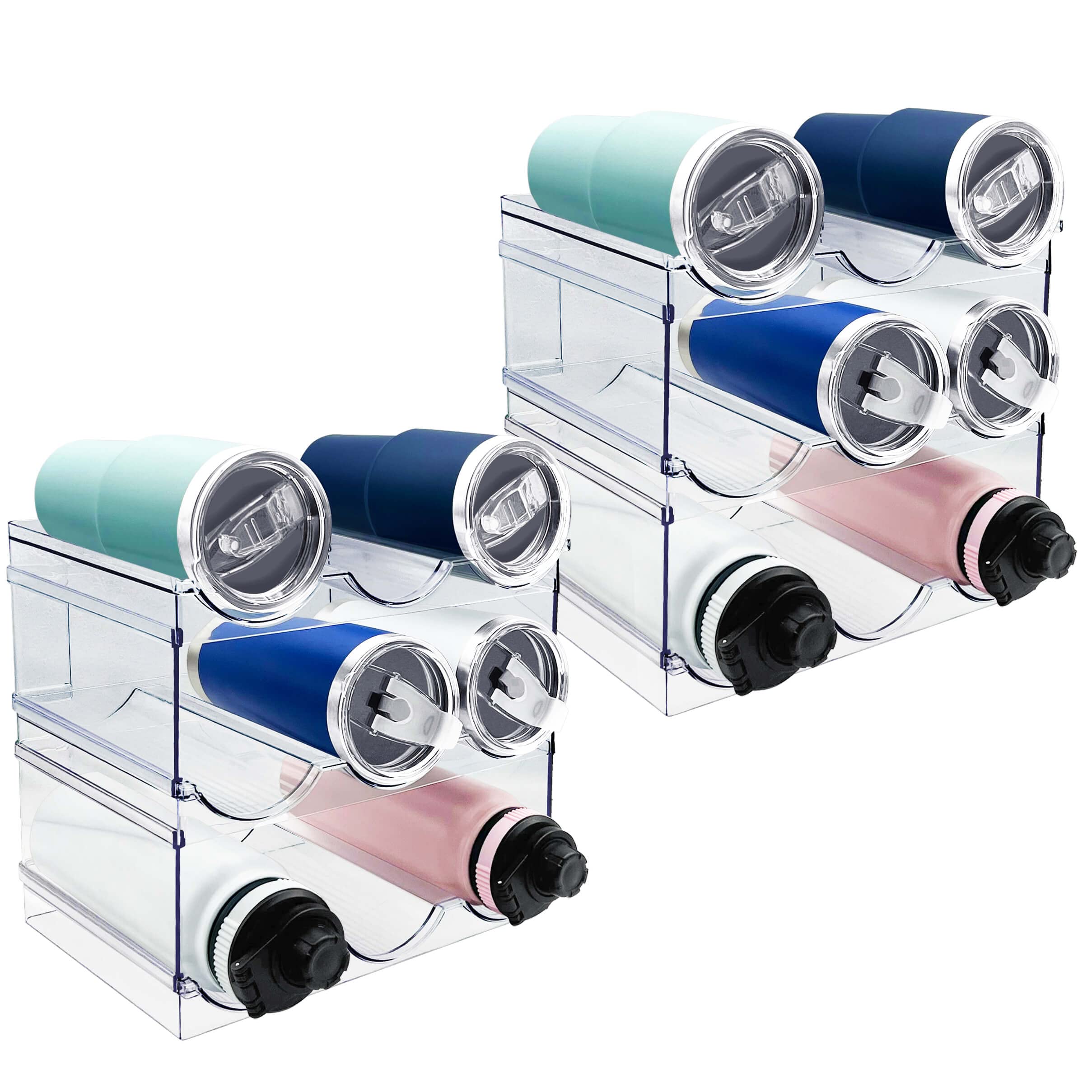 Spaclear front view stacked organizer showing neat bottle arrangement and space saving