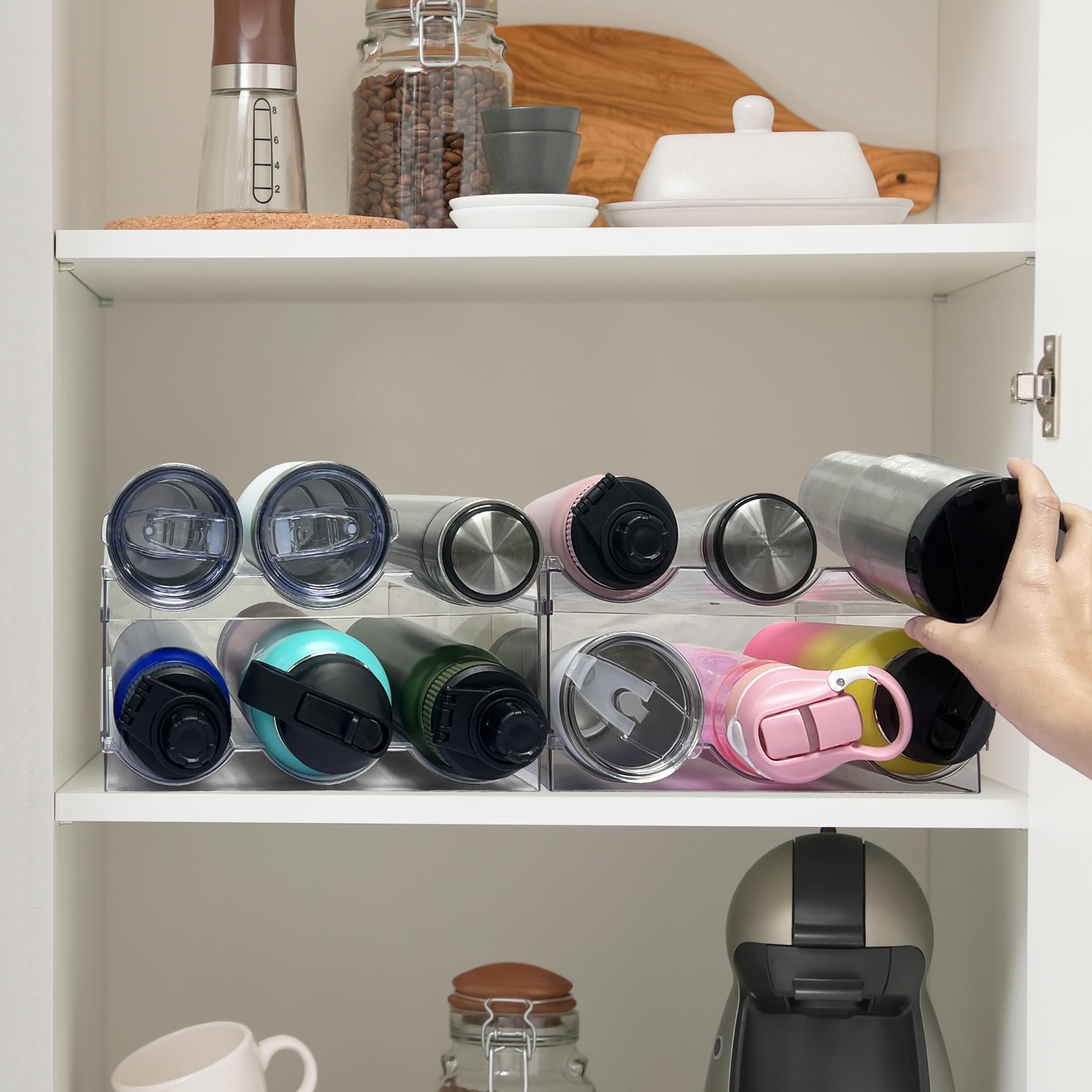 Spaclear set up inside kitchen cabinet organizing tumblers for quick retrieval