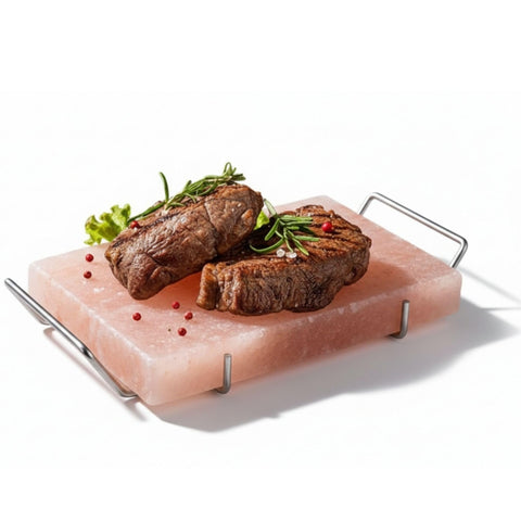 Spantik front view salt block and tray showing ready-to-use cooking setup