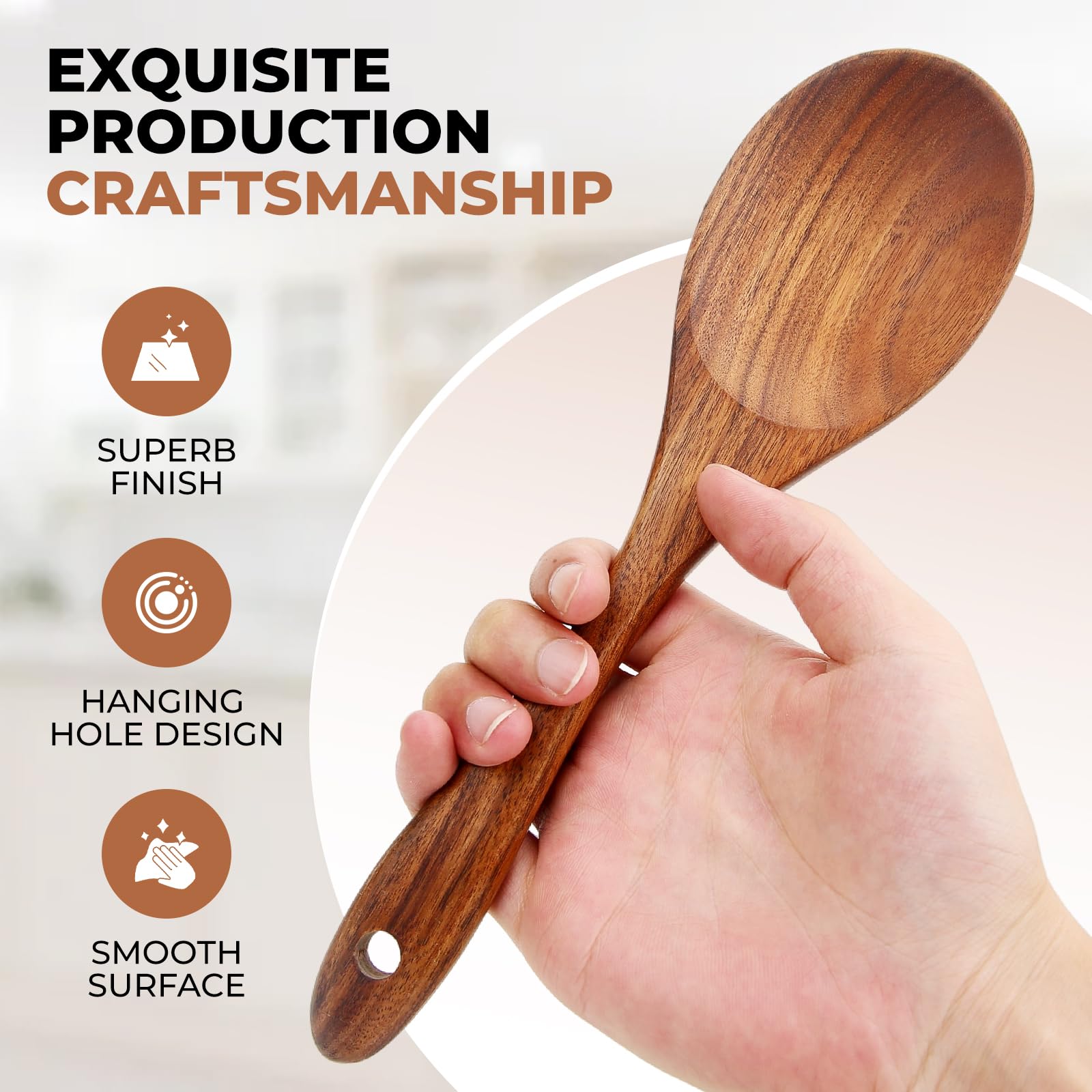 SPATUAMZ wooden spoons in nonstick pan preventing scratches during cooking
