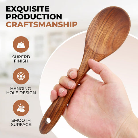 SPATUAMZ wooden spoons in nonstick pan preventing scratches during cooking