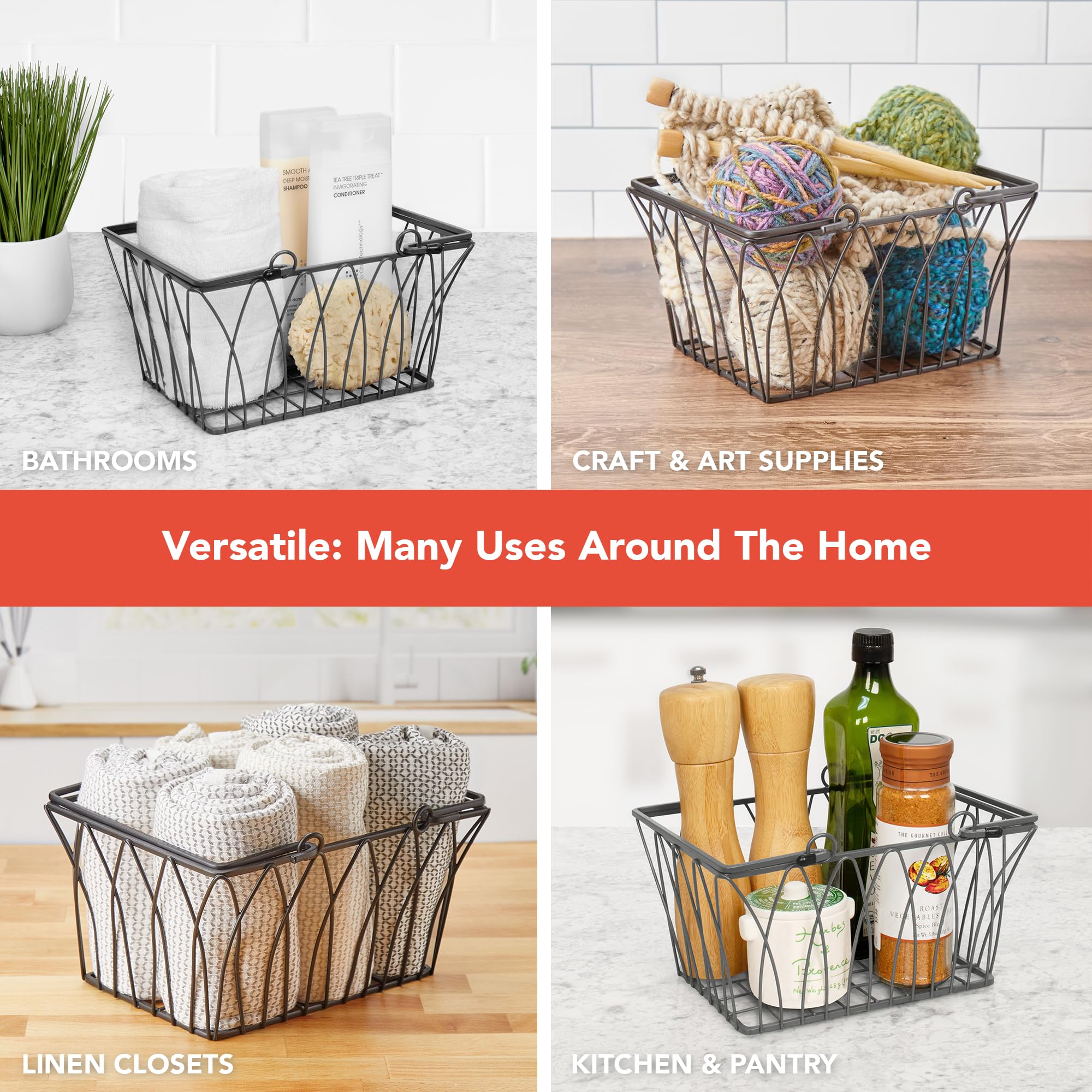 Spectrum basket in pantry holding snacks and cans for easy-access organization benefit