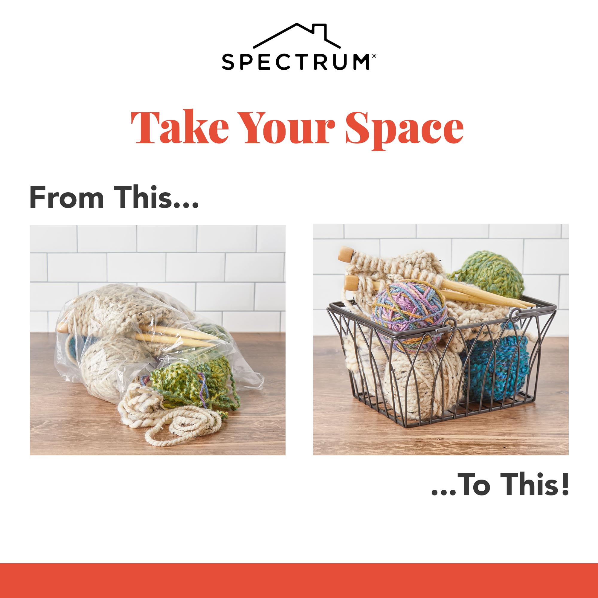 Spectrum basket next to ruler to show 11x10x5.25 inches scale for accurate sizing