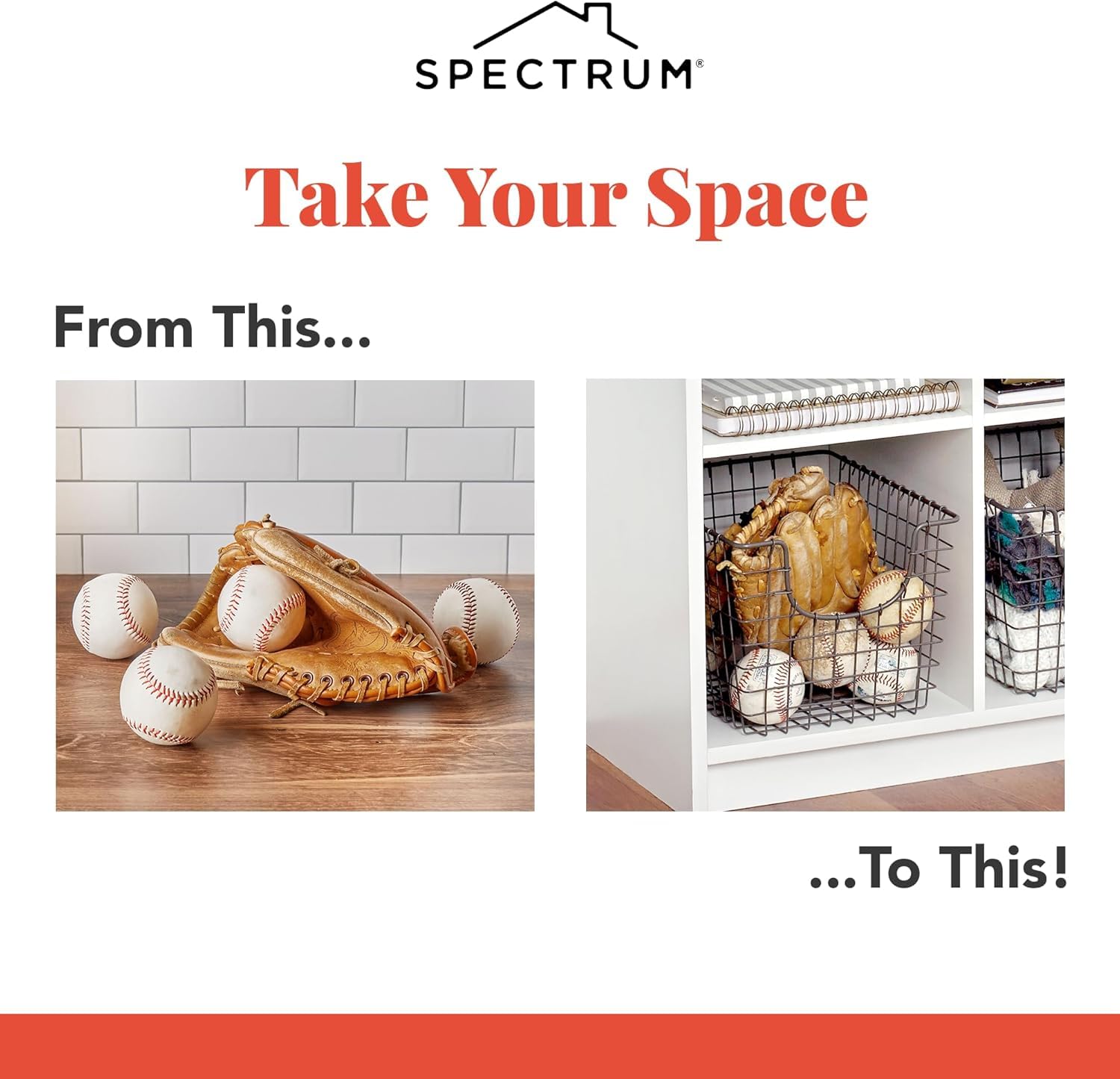 Spectrum basket on pantry shelf storing snacks for quick access benefit