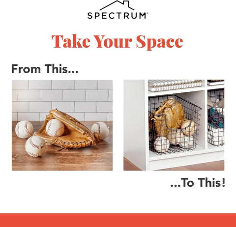 Spectrum basket on pantry shelf storing snacks for quick access benefit