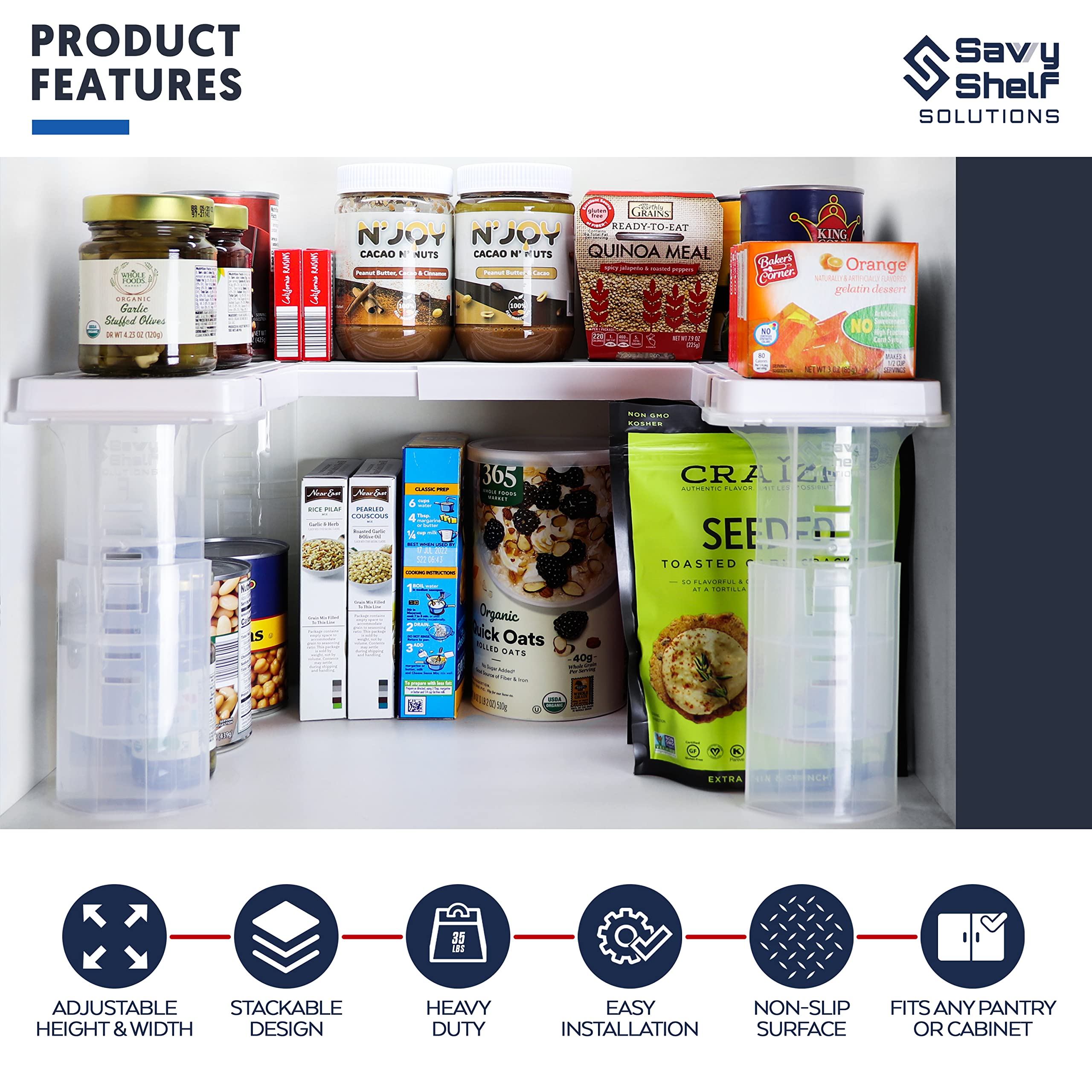 Spicy Shelf tiered layout with cans visible for quick identification benefit