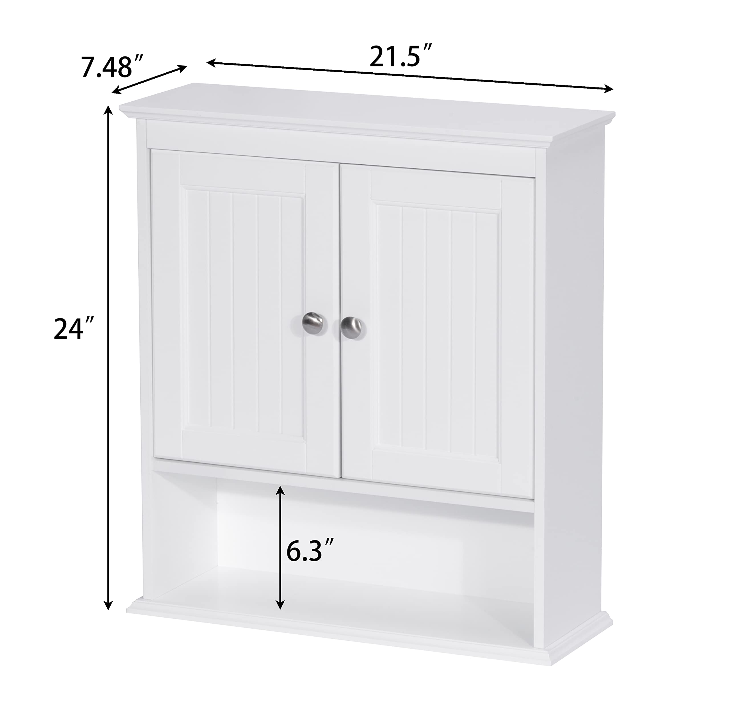 Spirich close-up of beadboard door and silver knob highlighting durable finish