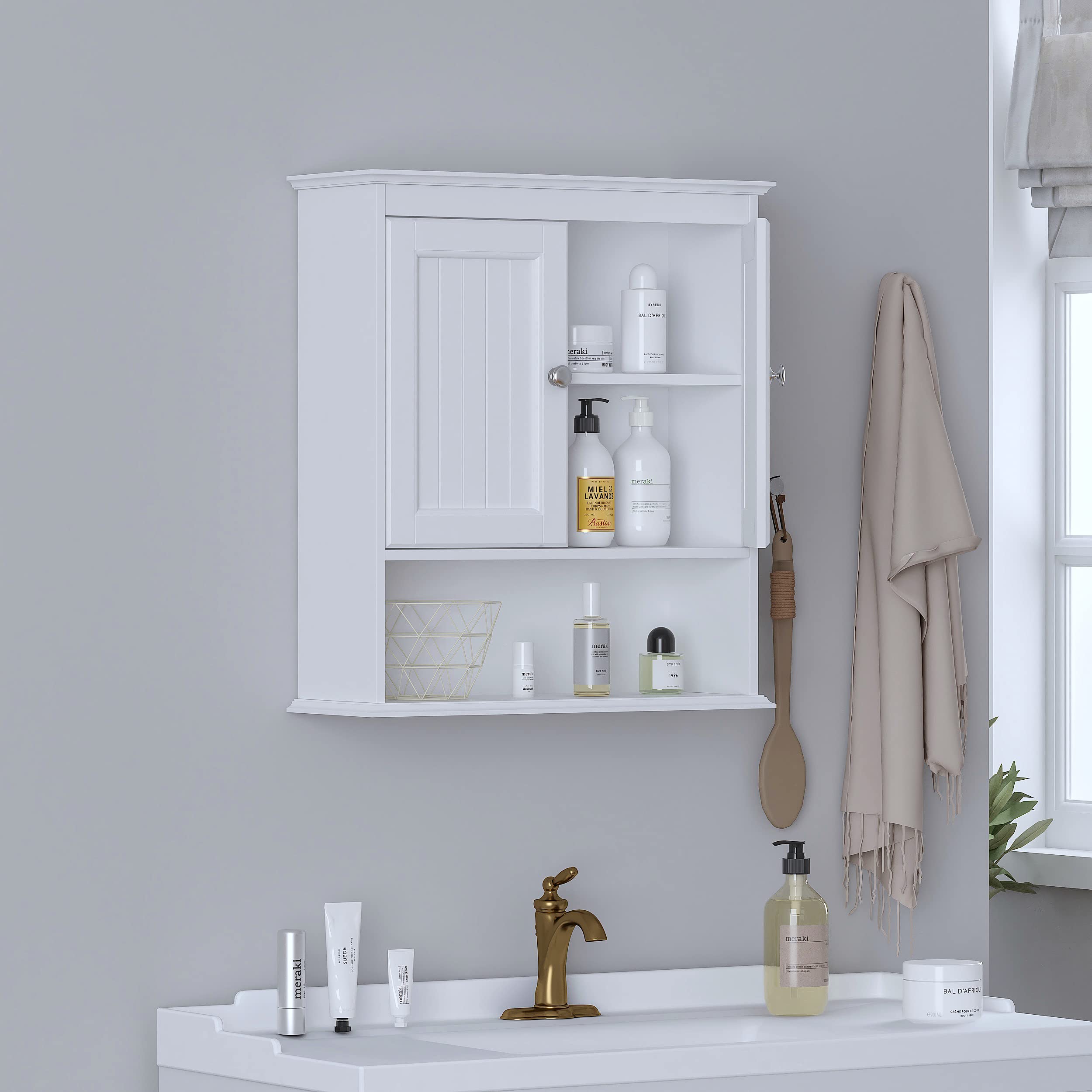 Spirich open door showing adjustable shelf and roomy interior for toiletries