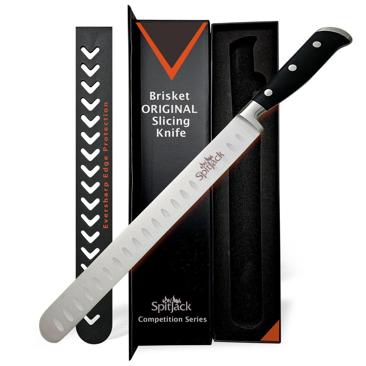 SPITJACK front view of 11 inch brisket knife showing full blade, great for precise slicing