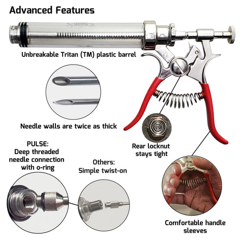 SPITJACK barrel and threaded hub close-up benefit: leak-resistant seal for clean injections