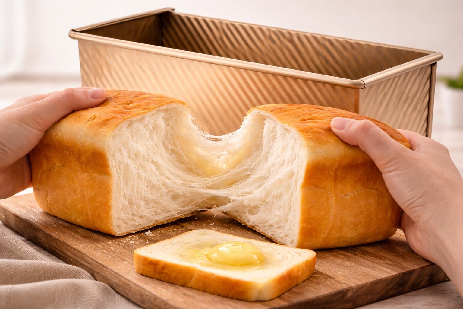 Spmarkt baked pullman loaf in pan illustrating consistent crumb and slices