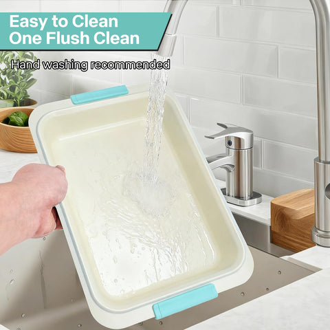 Spmarkt pan in fridge with lid ready for potluck and compact storage