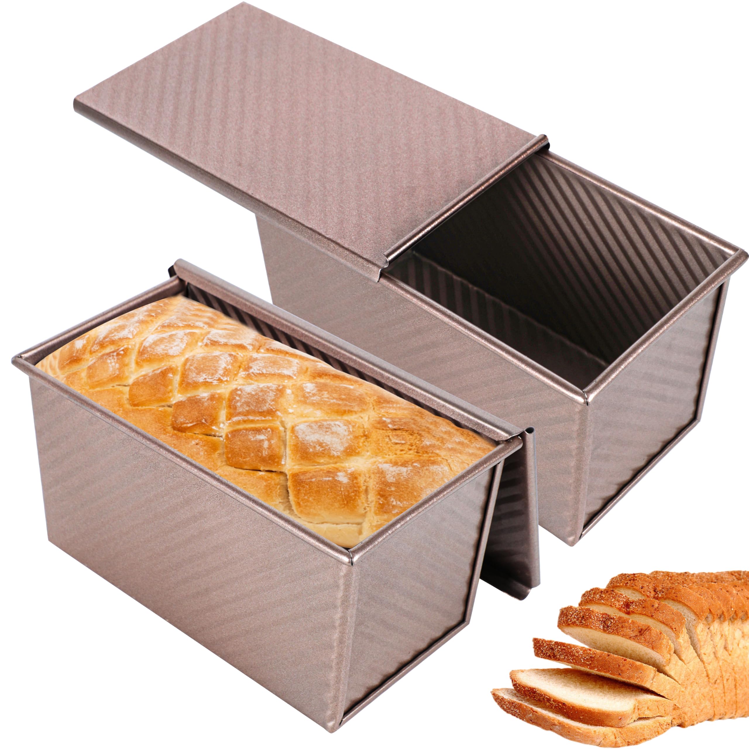 Spmarkt front view of pullman pan showing lid and loaf-shaping benefit