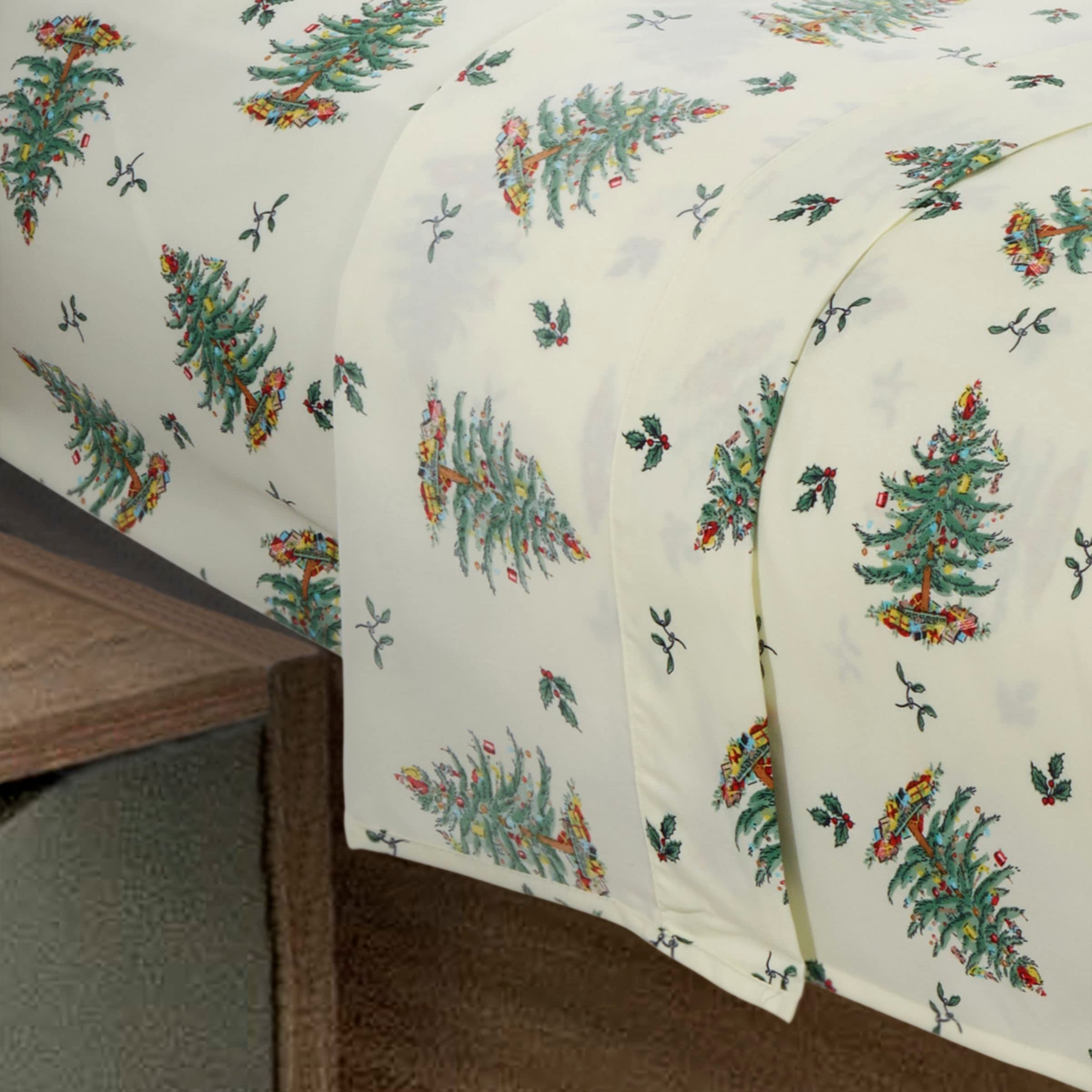 Spode styled bedroom with sheets on king bed creating warm holiday atmosphere benefit
