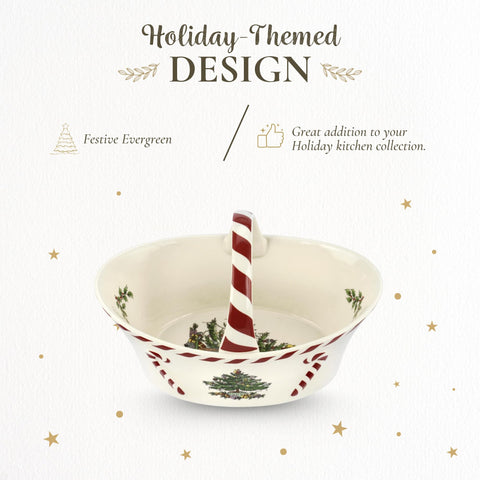 Spode pattern close-up highlighting Christmas Tree motif and peppermint stripe for coordinated tabletop