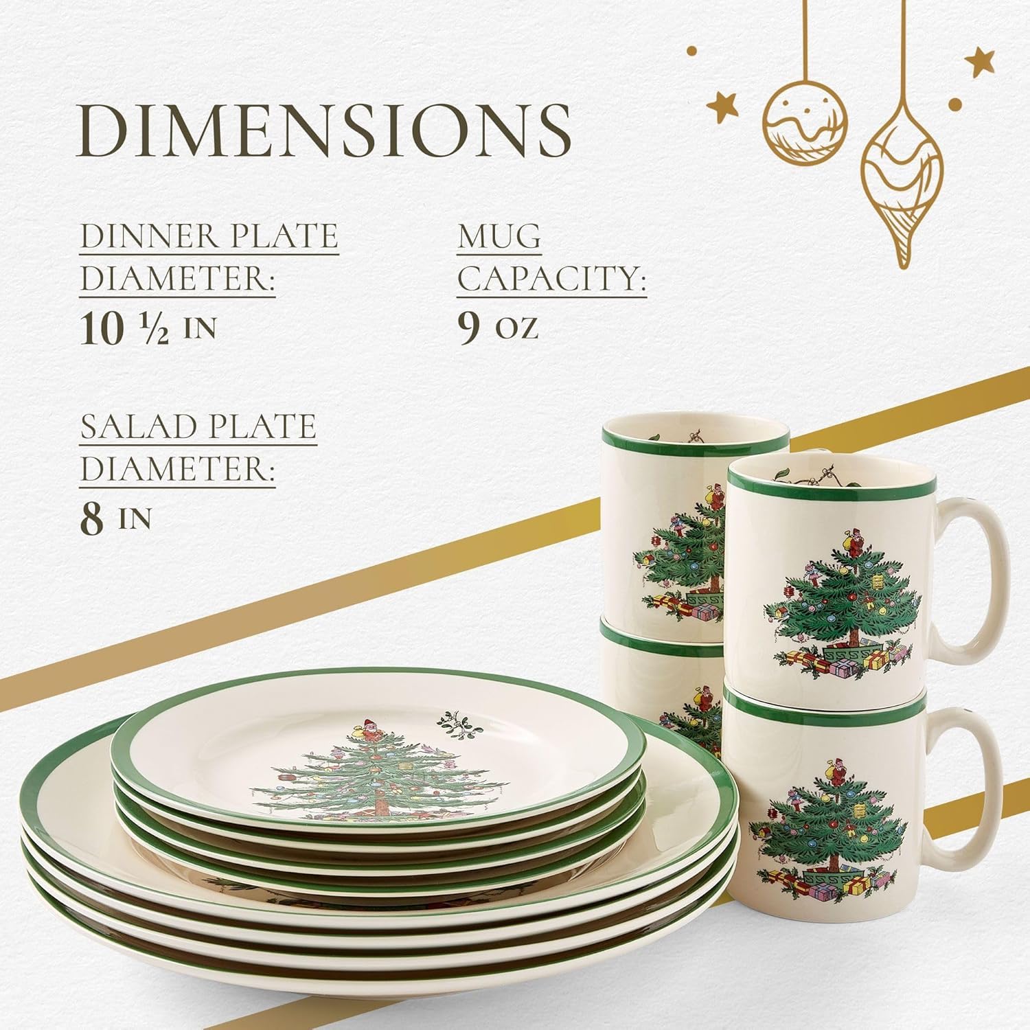 Spode close-up of Christmas Tree pattern highlighting durable glaze and color