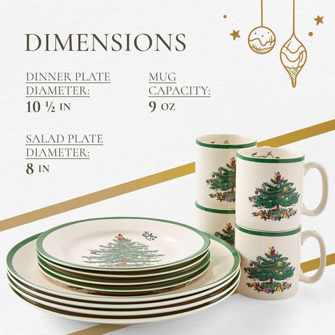 Spode close-up of Christmas Tree pattern highlighting durable glaze and color